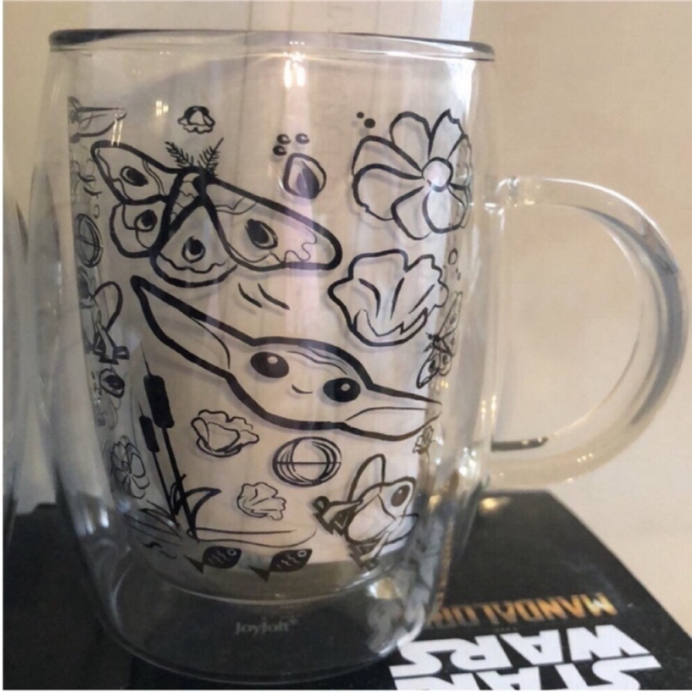Clear Glass Mug with Black Star Wars Design